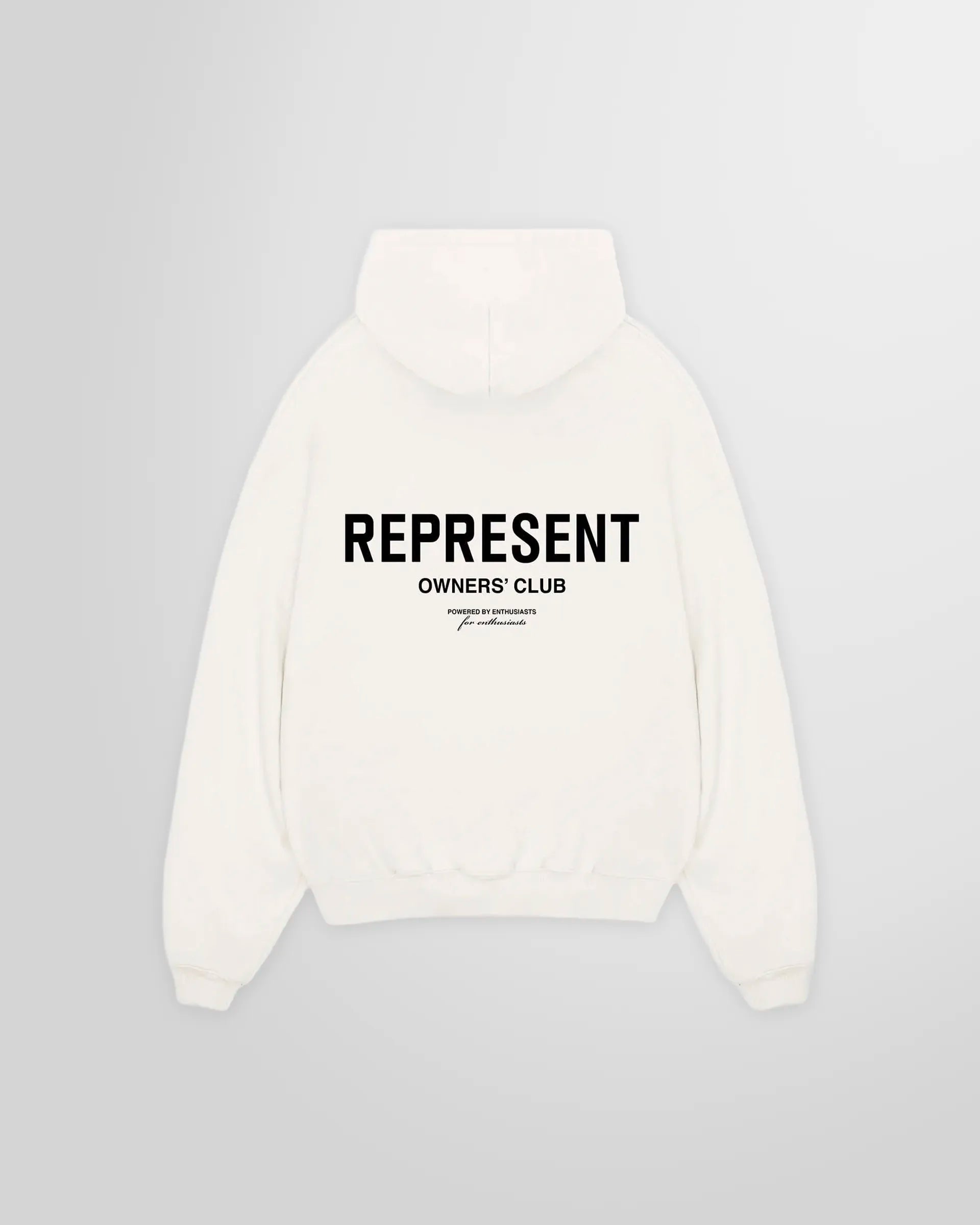 Back view of the Represent Owners' Club Hoodie, displaying the large 'Owners' Club' graphic.