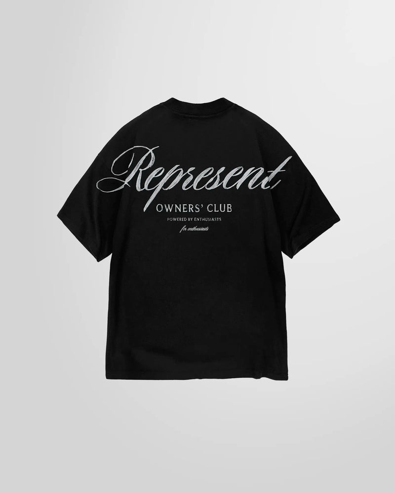 Back of the Represent Owners Club Script T-Shirt, displaying the large paint brush style script graphic.