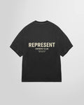 Back view of the Represent Owners Club T-Shirt, displaying the large high-build branding in aged black.