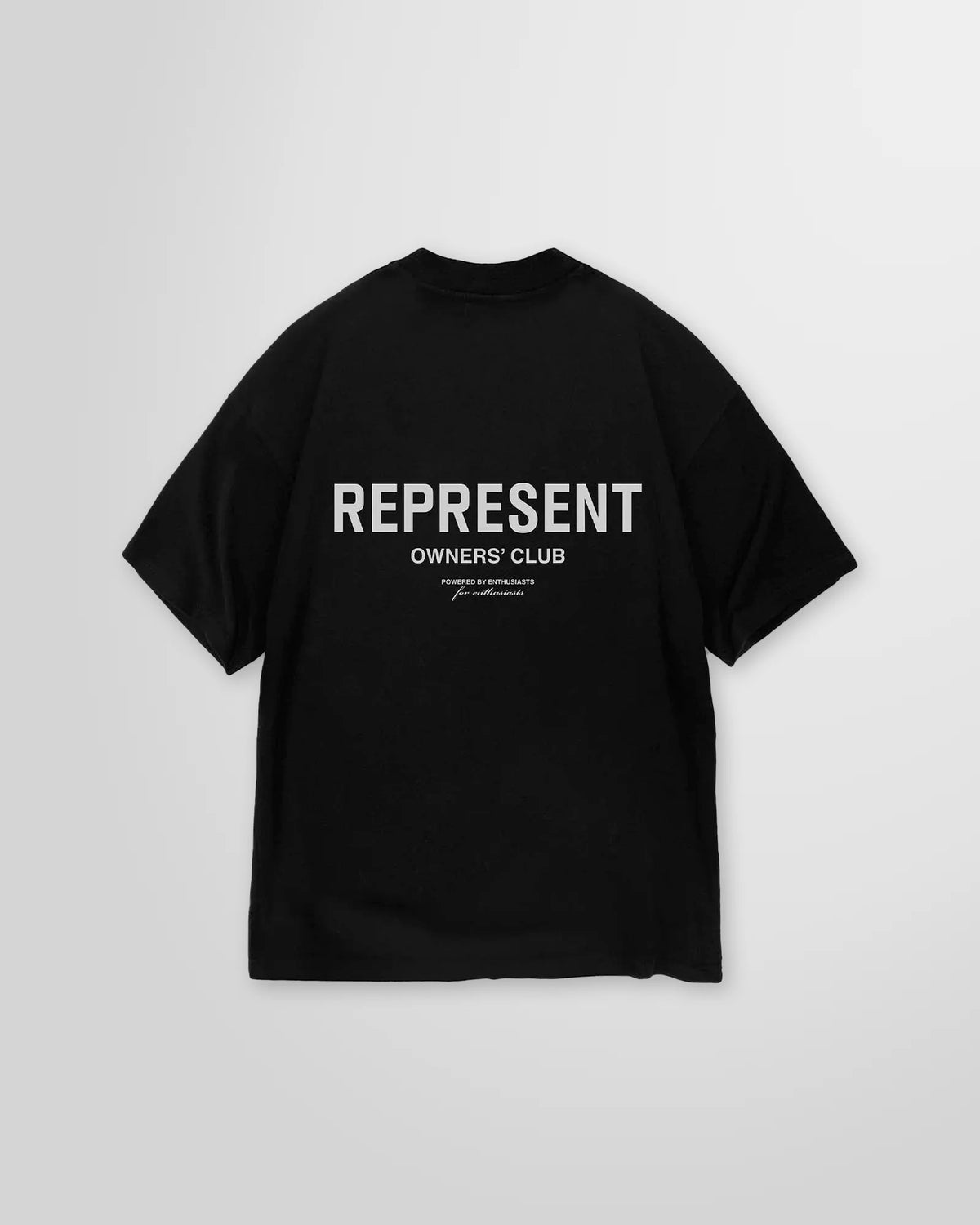 Front view of the Represent Owners Club T-Shirt in black, showing the chest logo.