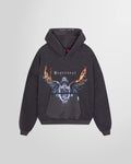 Inside Front view of the Represent Reversible Living Legacy Tour Hoodie in Sun Fade Grey, oversized boxy fit.