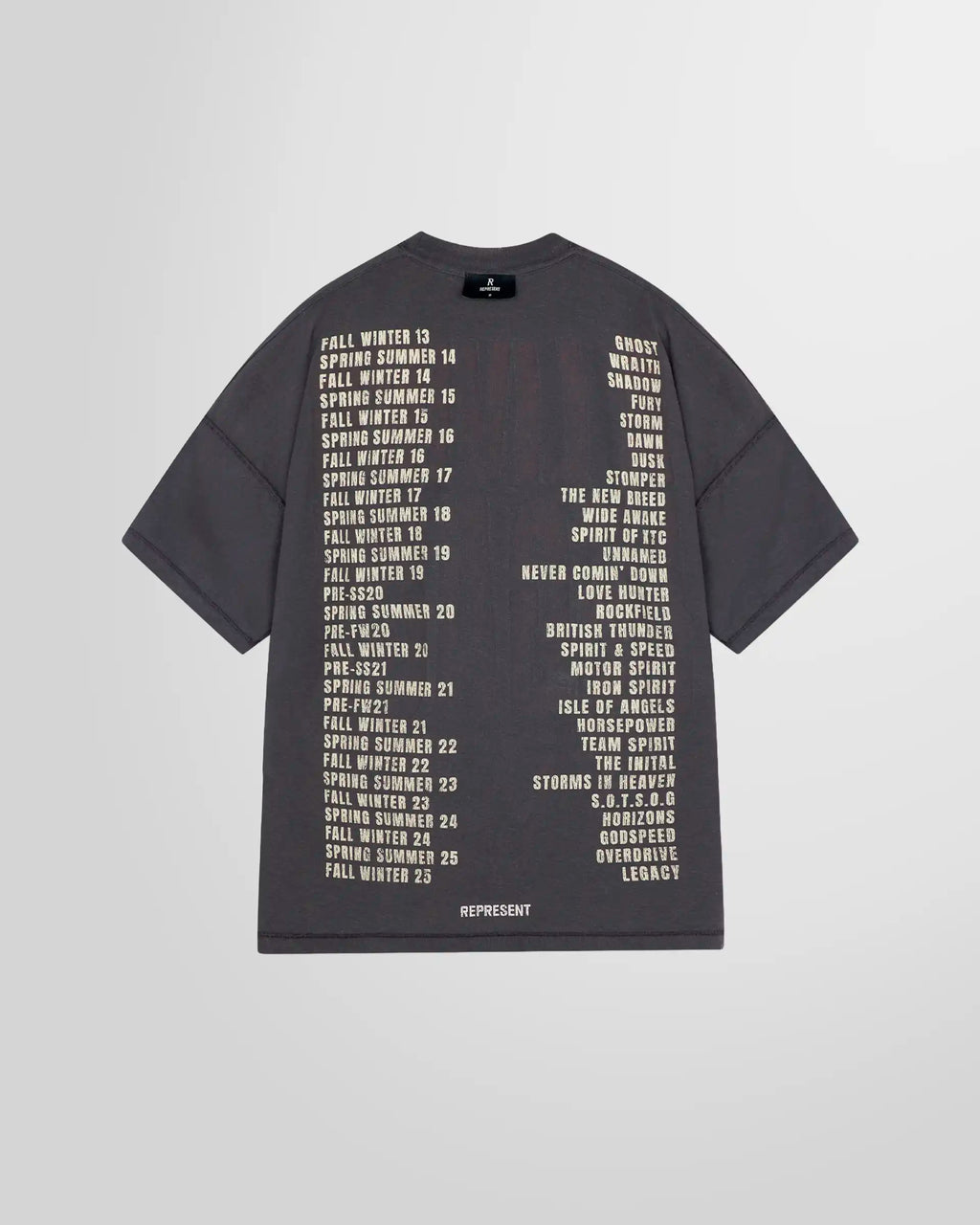 Back inside view showing the mixed print on the reversible tee in Sun Fade Grey.