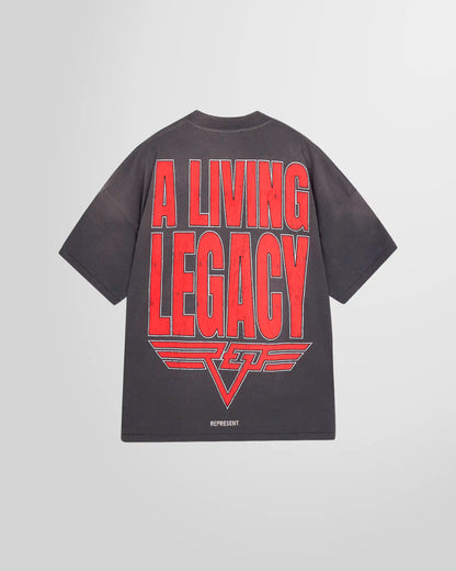 Back view showing the mixed print on the reverse side of the reversible tee in Sun Fade Grey.