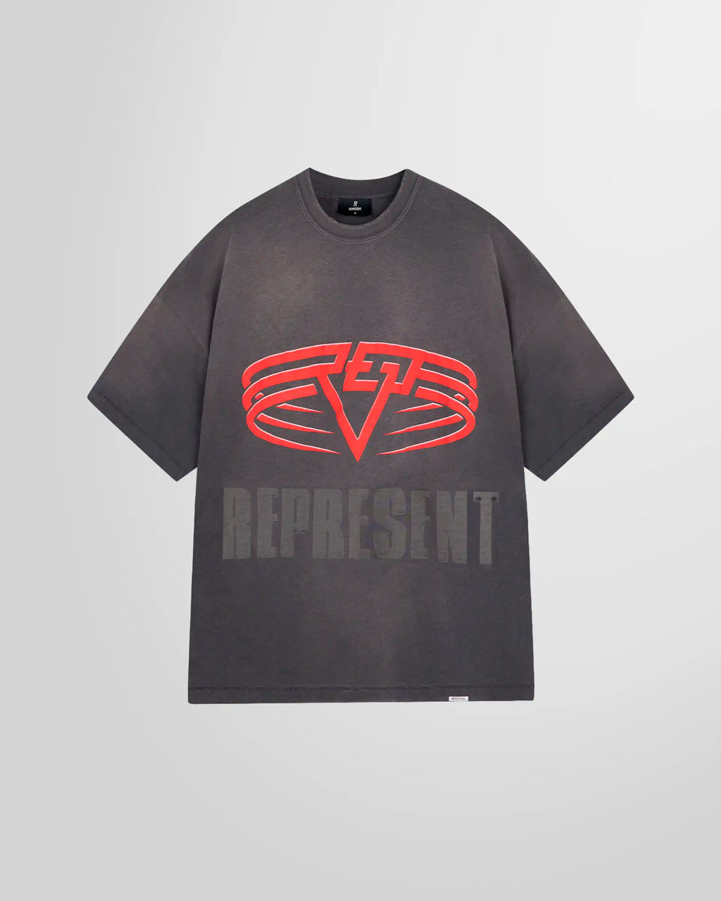 Front view of the Represent Reversible Living Legacy Tour T‑Shirt in Sun Fade Grey, oversized boxy fit.