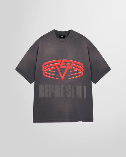 Front view of the Represent Reversible Living Legacy Tour T‑Shirt in Sun Fade Grey, oversized boxy fit.