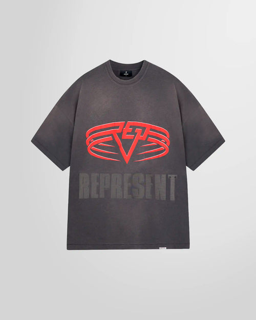 Front view of the Represent Reversible Living Legacy Tour T‑Shirt in Sun Fade Grey, oversized boxy fit.