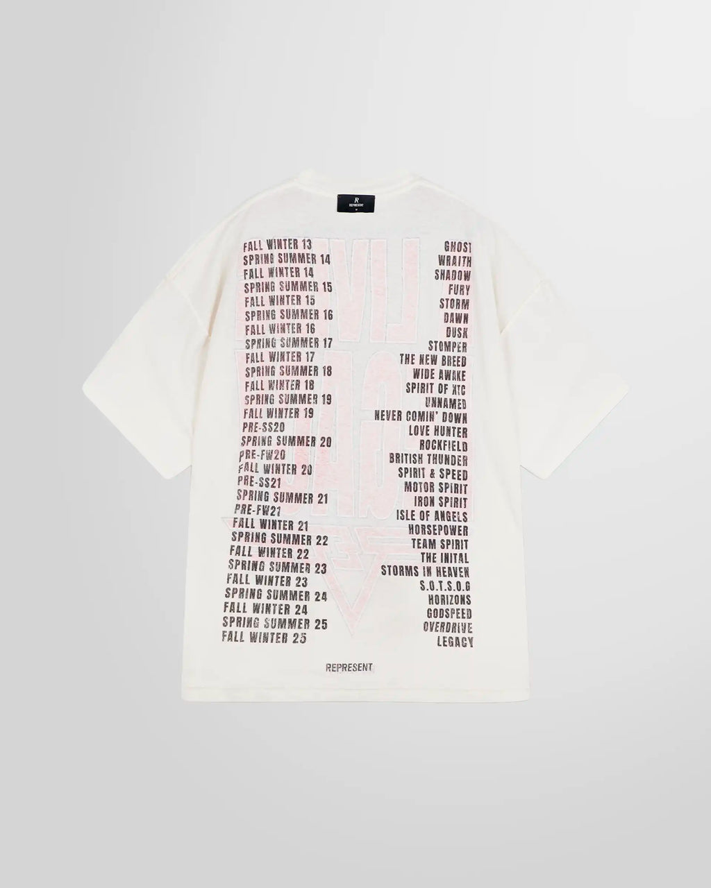 Back view of the inside showing the mixed print on the reverse side of the Represent reversible tee.