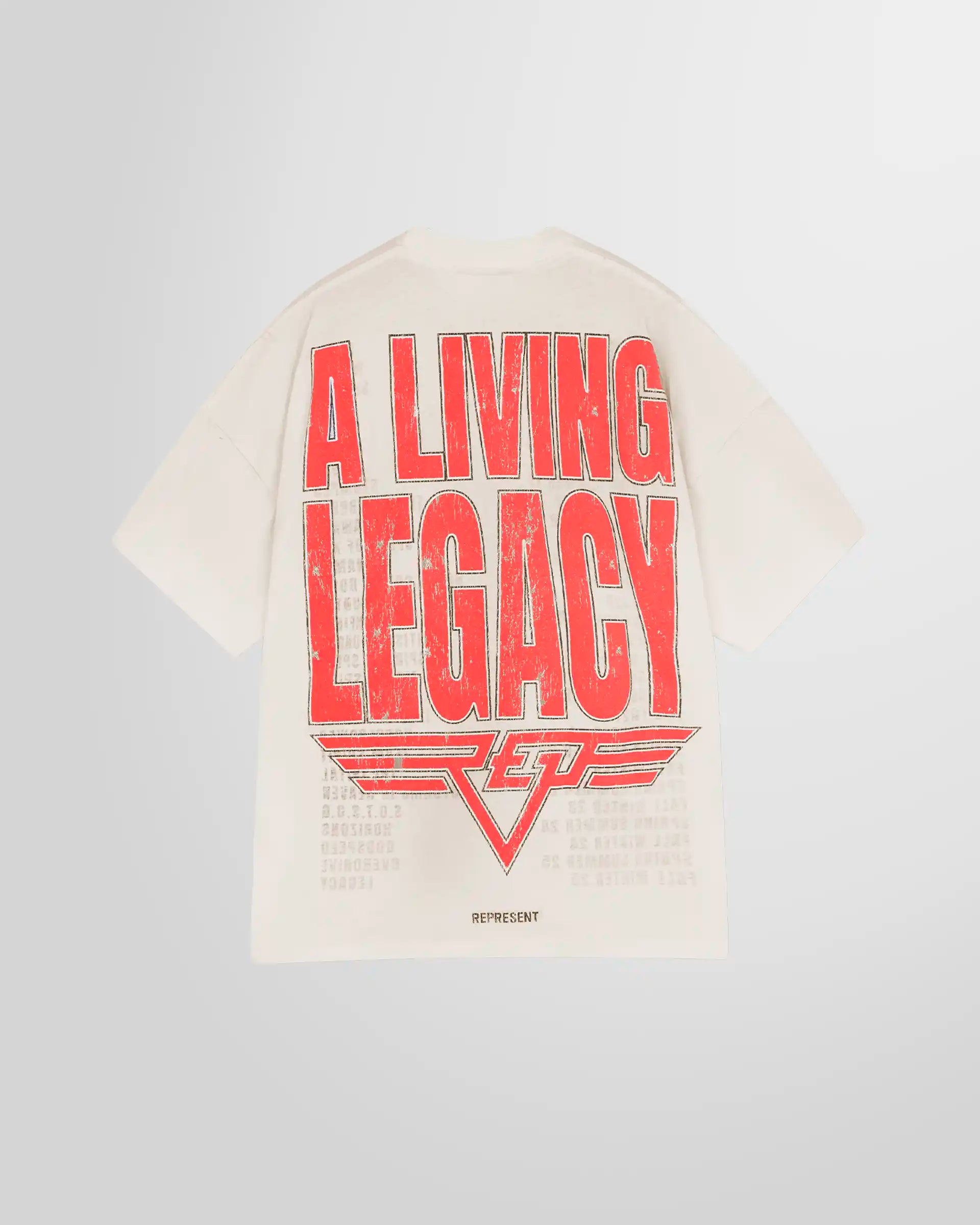 Back view showing the mixed print on the reverse side of the Represent reversible tee.