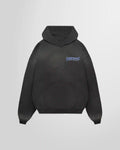 Front view of the Represent Showcasing Hoodie in Stained Black with chest script.