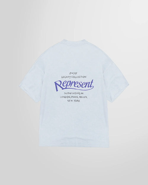 Back view showing the large Legacy Showcasing graphic with cities.