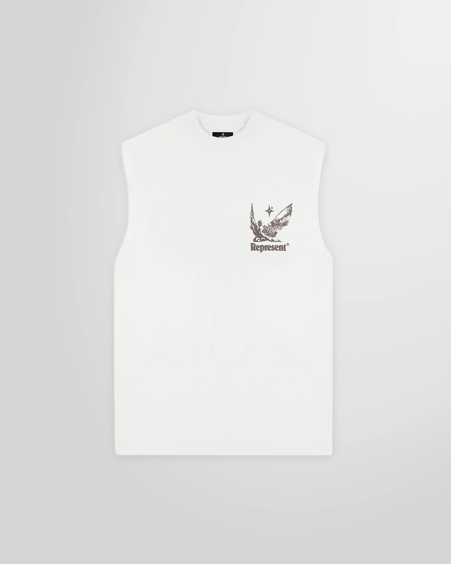 Front view of the white Represent Spirit Of Summer tank top showing the main graphic.