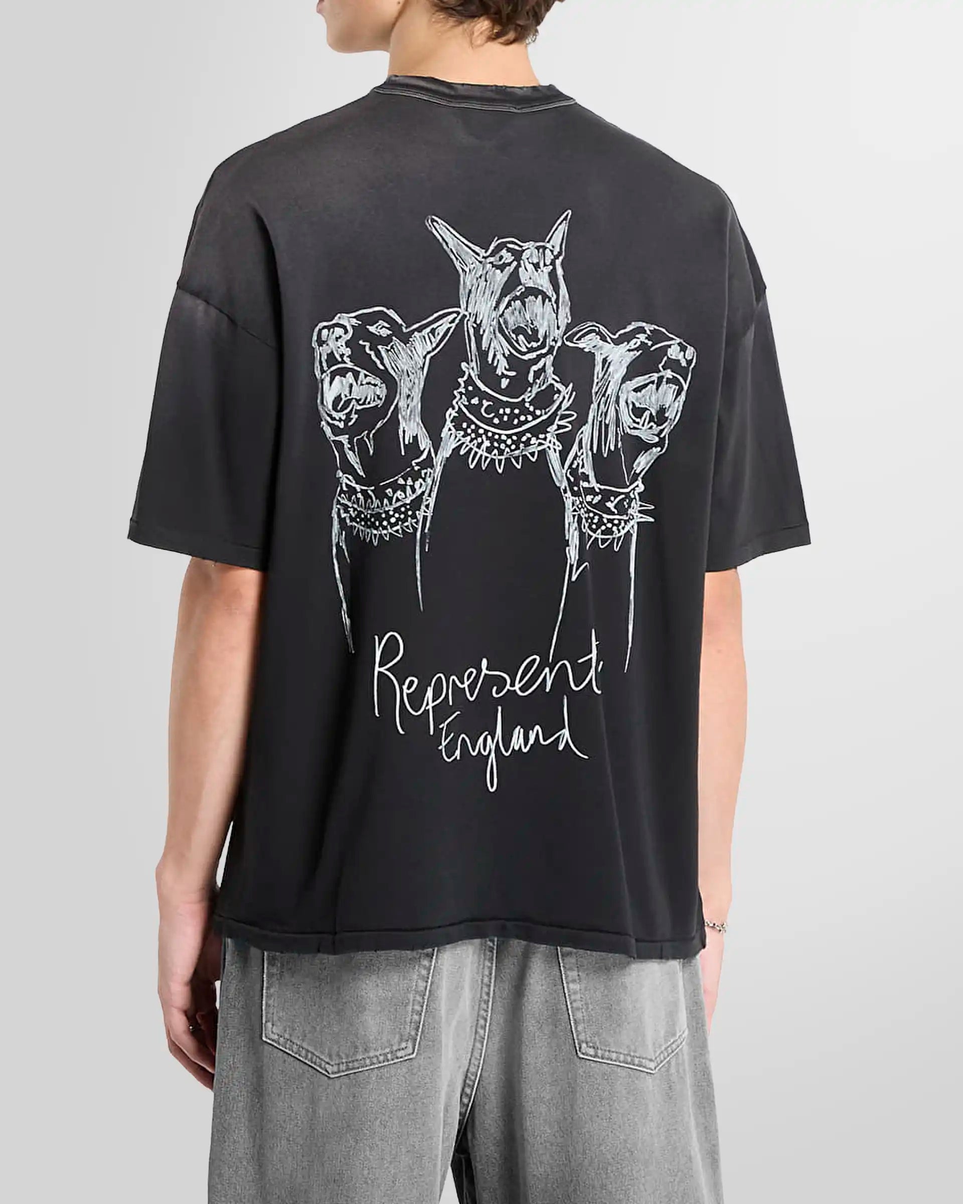 Model wearing the tee, back view highlighting the rear Thoroughbred print.