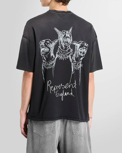 Model wearing the tee, back view highlighting the rear Thoroughbred print.