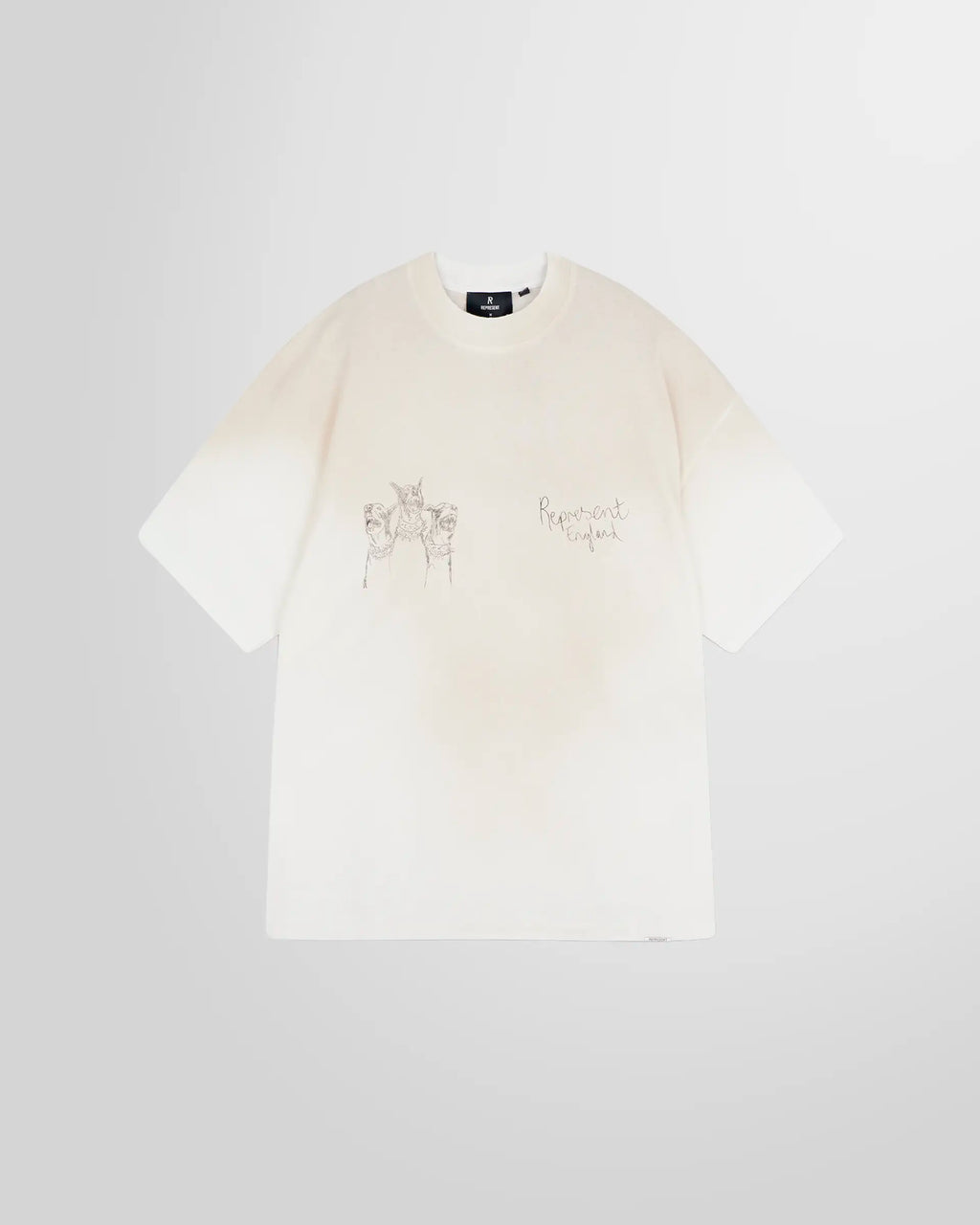 Front view of the Represent Hand Drawn Thoroughbred T‑Shirt in White with oversized fit.