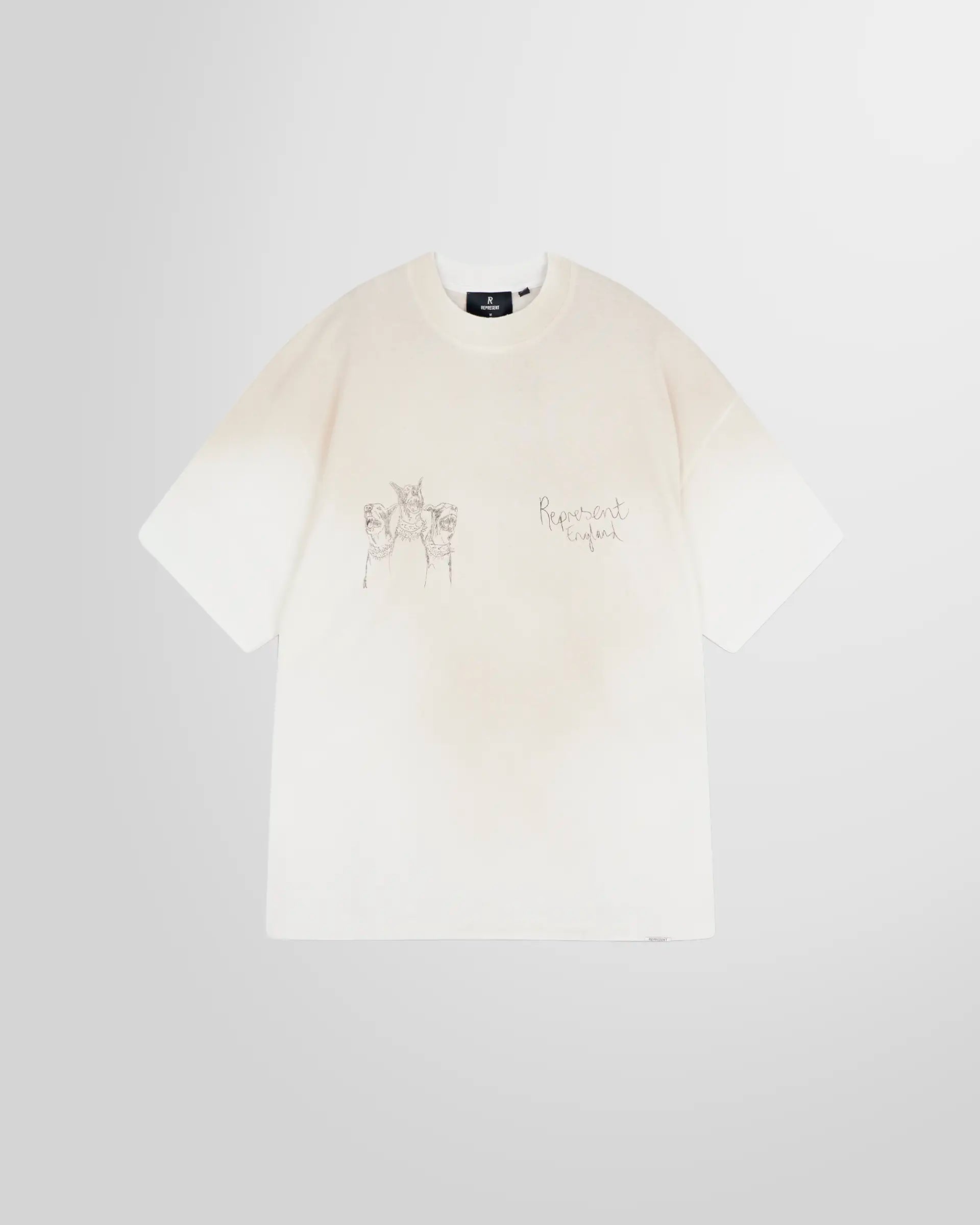 Front view of the Represent Hand Drawn Thoroughbred T‑Shirt in White with oversized fit.