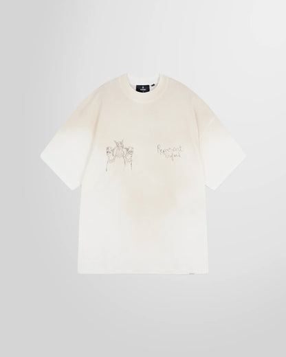 Front view of the Represent Hand Drawn Thoroughbred T‑Shirt in White with oversized fit.