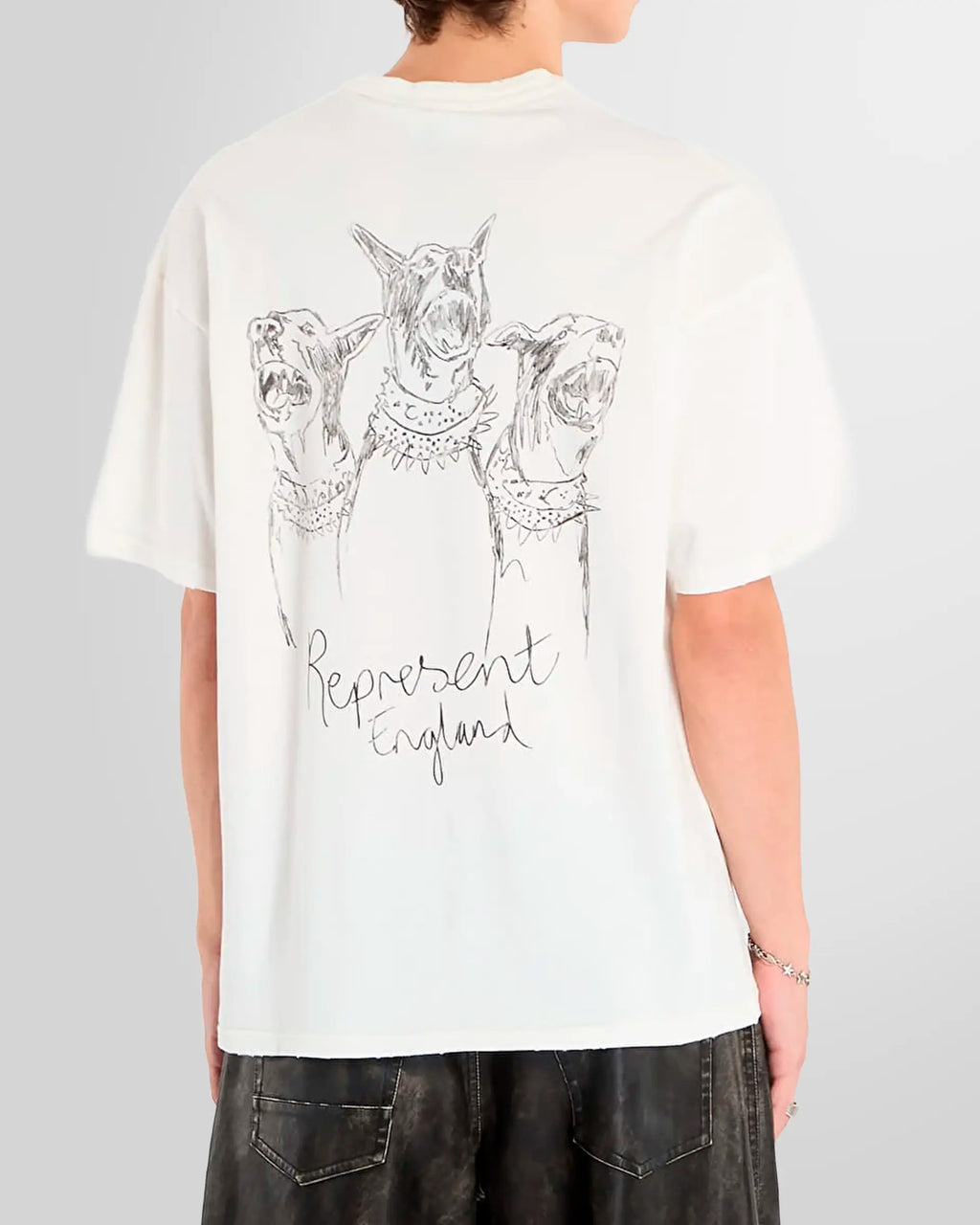 Model wearing the tee, back view highlighting the rear Thoroughbred print.