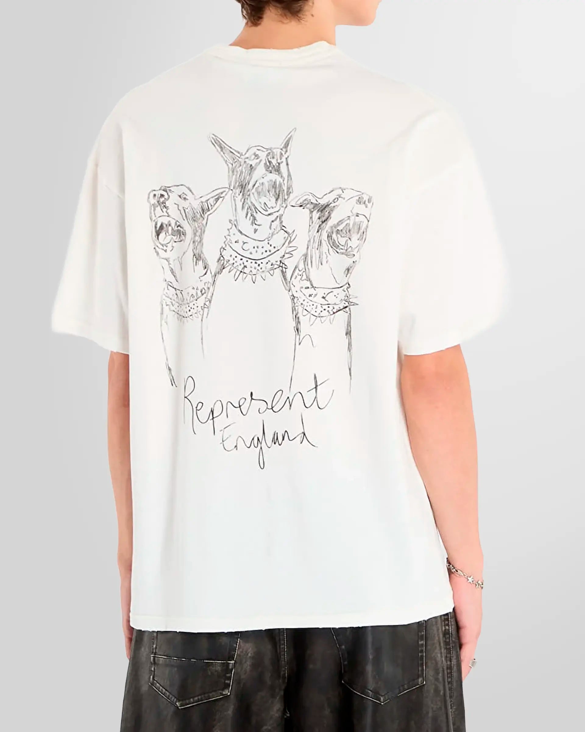 Model wearing the tee, back view highlighting the rear Thoroughbred print.