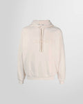 Front view of the Sunnei embroidered logo hoodie in a light beige cotton jersey.