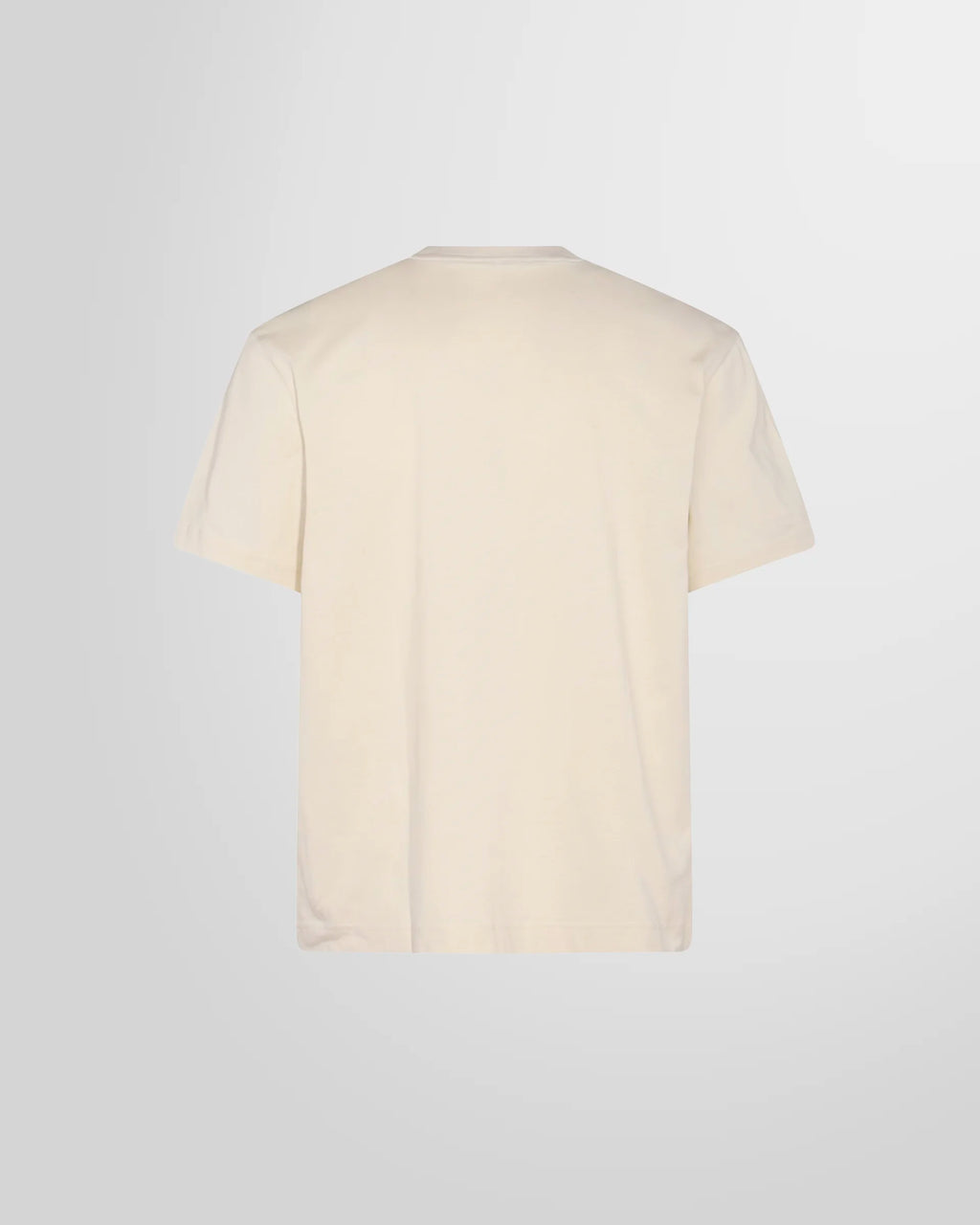 Back view of the light beige Sunnei t-shirt, showing the straight hem and classic fit.