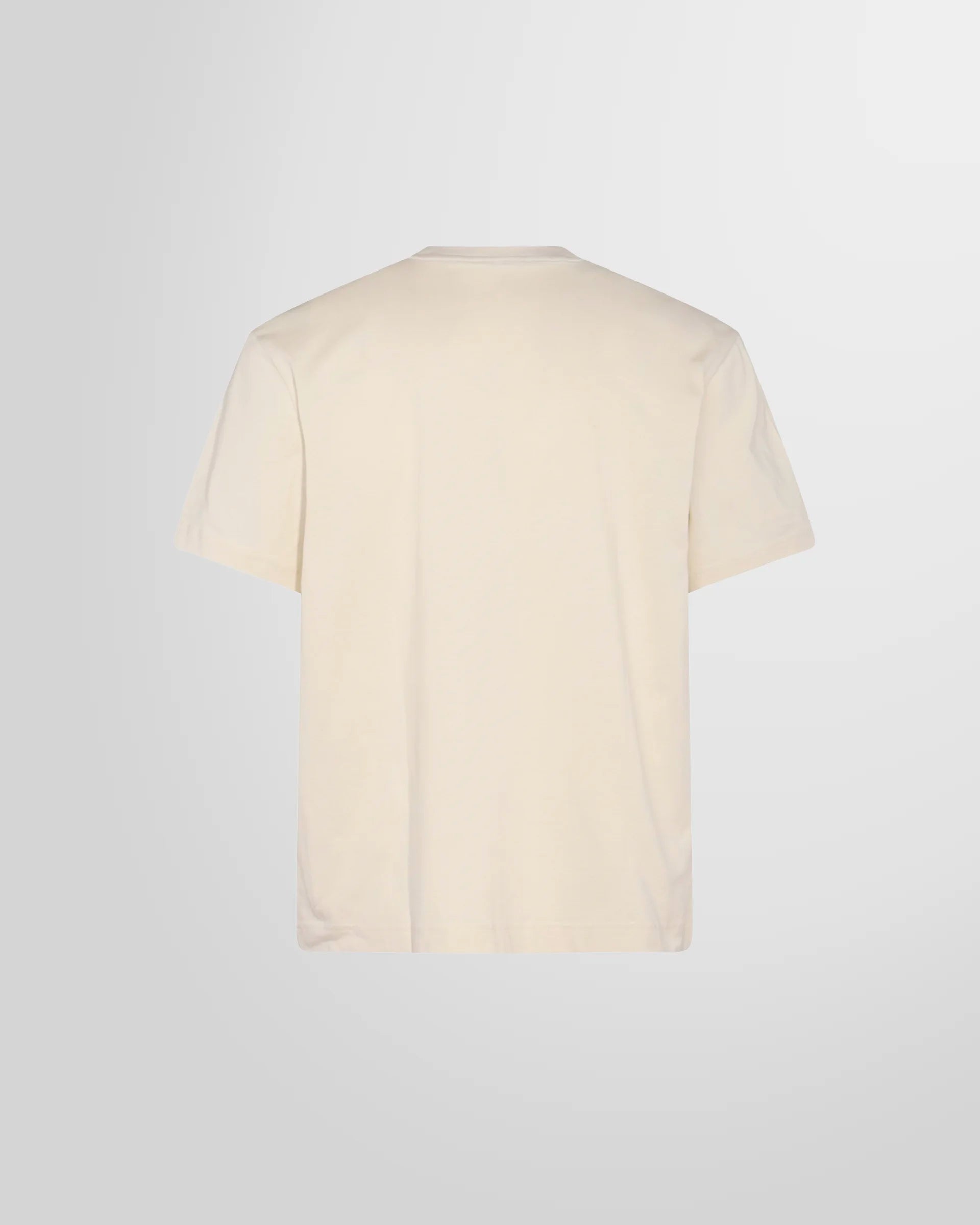 Back view of the light beige Sunnei t-shirt, showing the straight hem and classic fit.