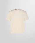 Front view of the Sunnei logo print t-shirt in a light beige cotton.