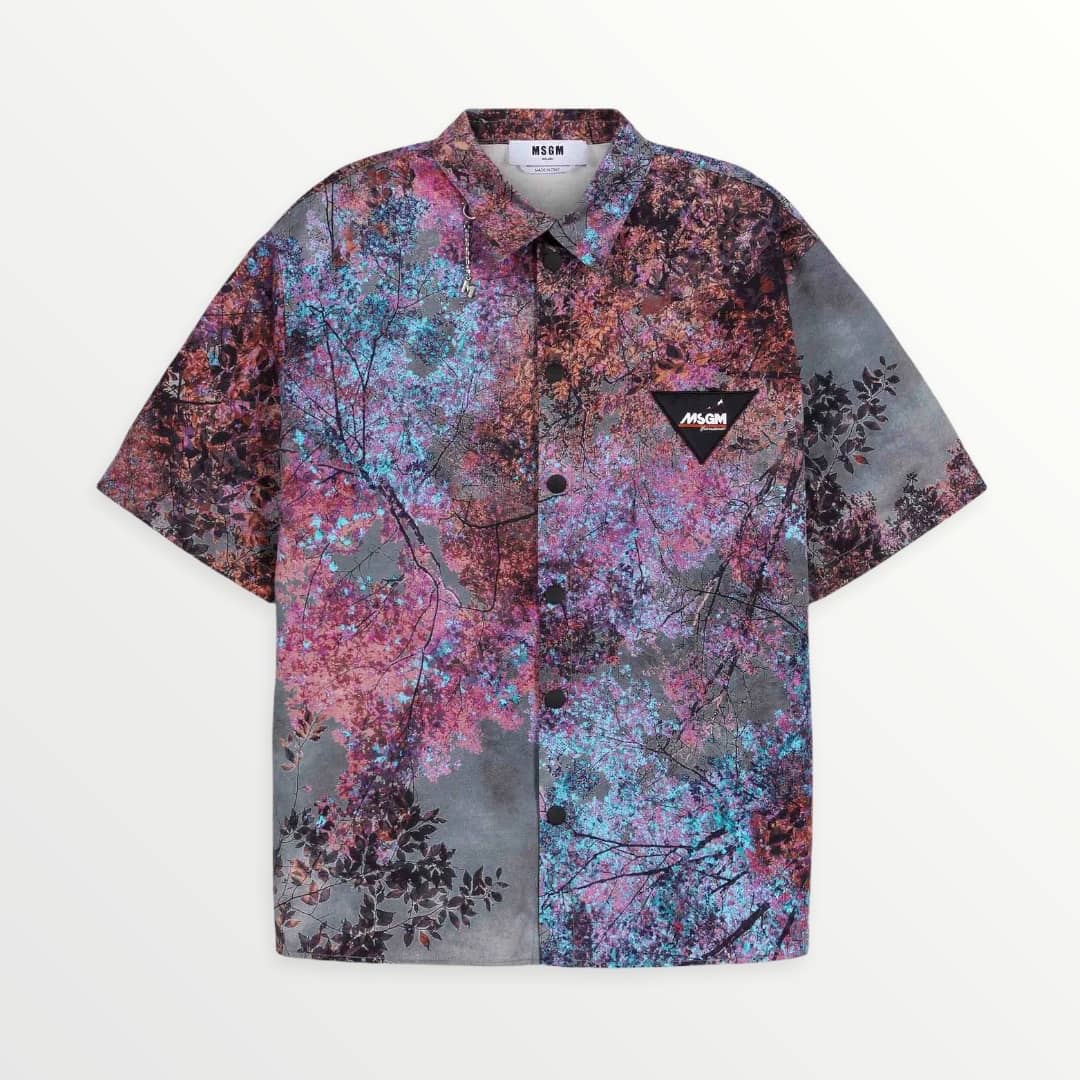 Gabardine shirt with all-over trees print